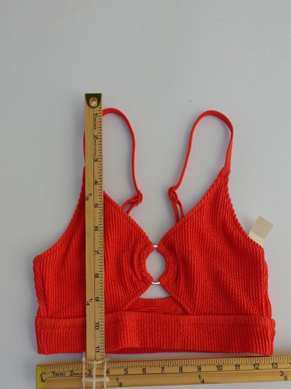 Women's Aerie Crinkle Scoop Cutout Bikini Top In Red NWT Size L $39